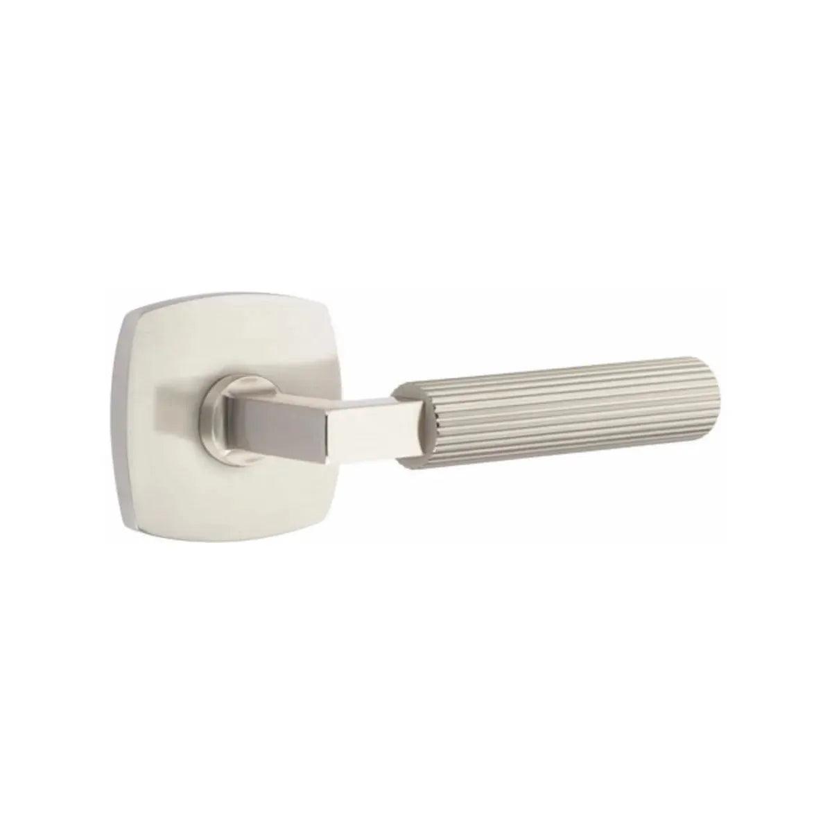 Emtek Select L-Square Straight Knurled Lever with Urban Modern Rosette Satin Nickel