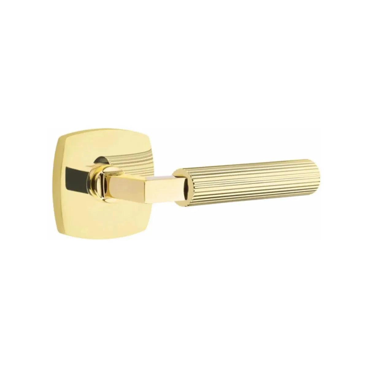 Emtek Select L-Square Straight Knurled Lever with Urban Modern Rosette Unlacquered Brass