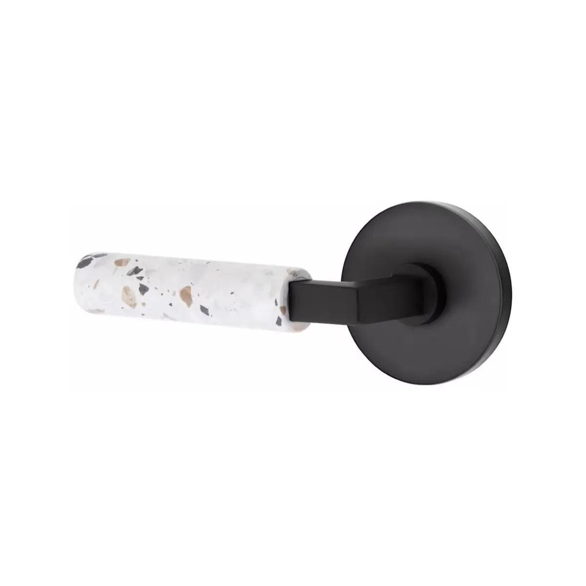 Emtek Select L-Square Terrazzo Lever with Disk Rosette Flat Black