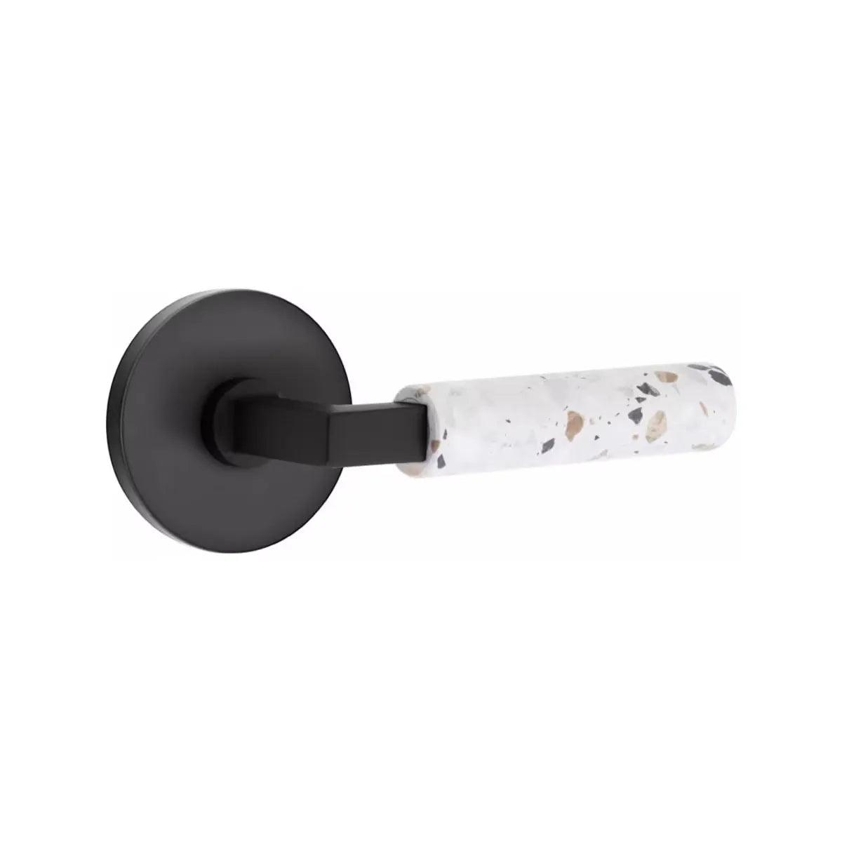 Emtek Select L-Square Terrazzo Lever with Disk Rosette Flat Black