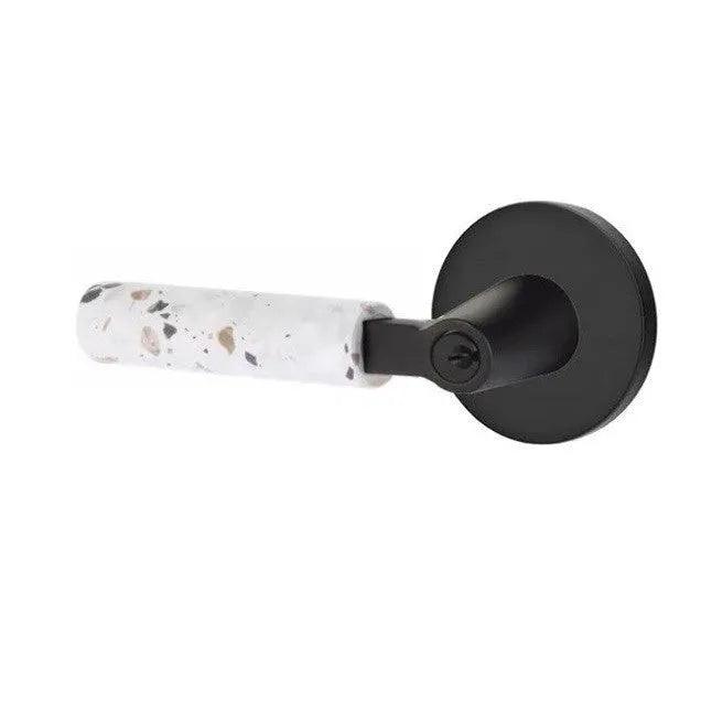 Emtek Select L-Square Terrazzo Lever with Disk Rosette Flat Black