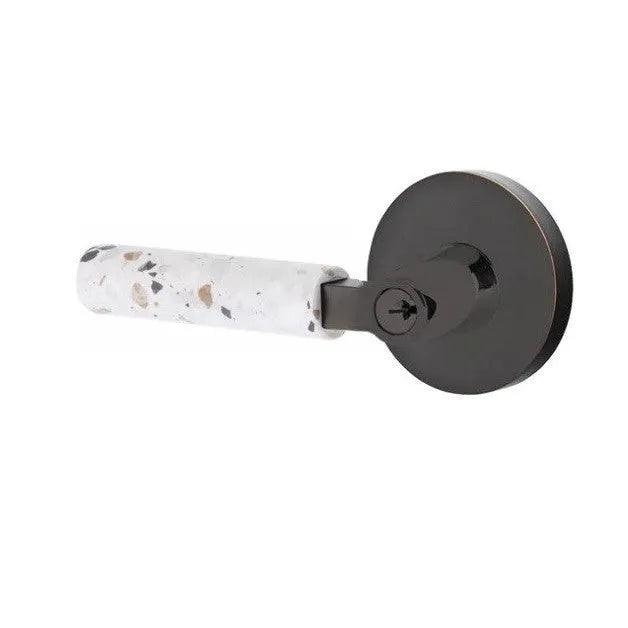 Emtek Select L-Square Terrazzo Lever with Disk Rosette Oil Rubbed Bronze