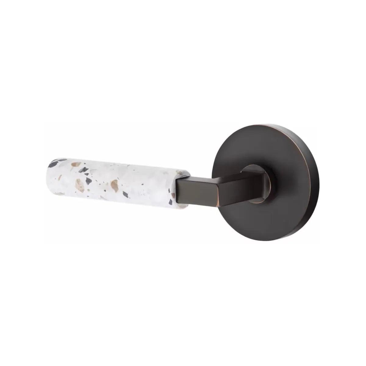 Emtek Select L-Square Terrazzo Lever with Disk Rosette Oil Rubbed Bronze