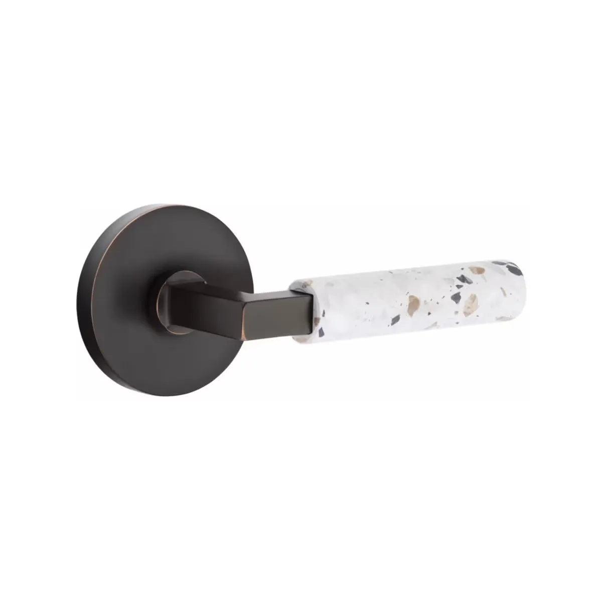 Emtek Select L-Square Terrazzo Lever with Disk Rosette Oil Rubbed Bronze