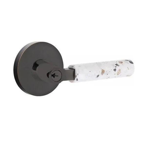 Emtek Select L-Square Terrazzo Lever with Disk Rosette Oil Rubbed Bronze