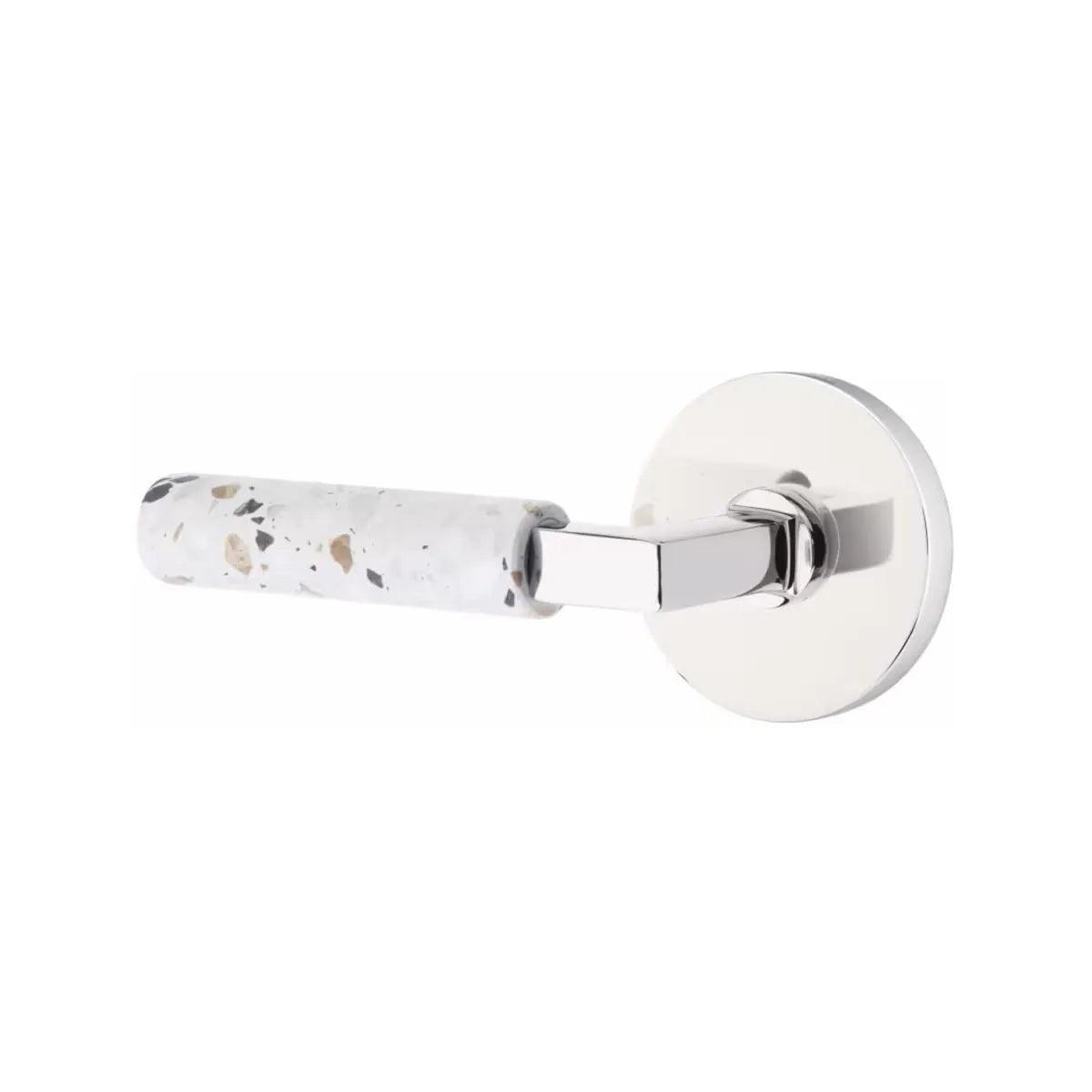 Emtek Select L-Square Terrazzo Lever with Disk Rosette Polished Chrome