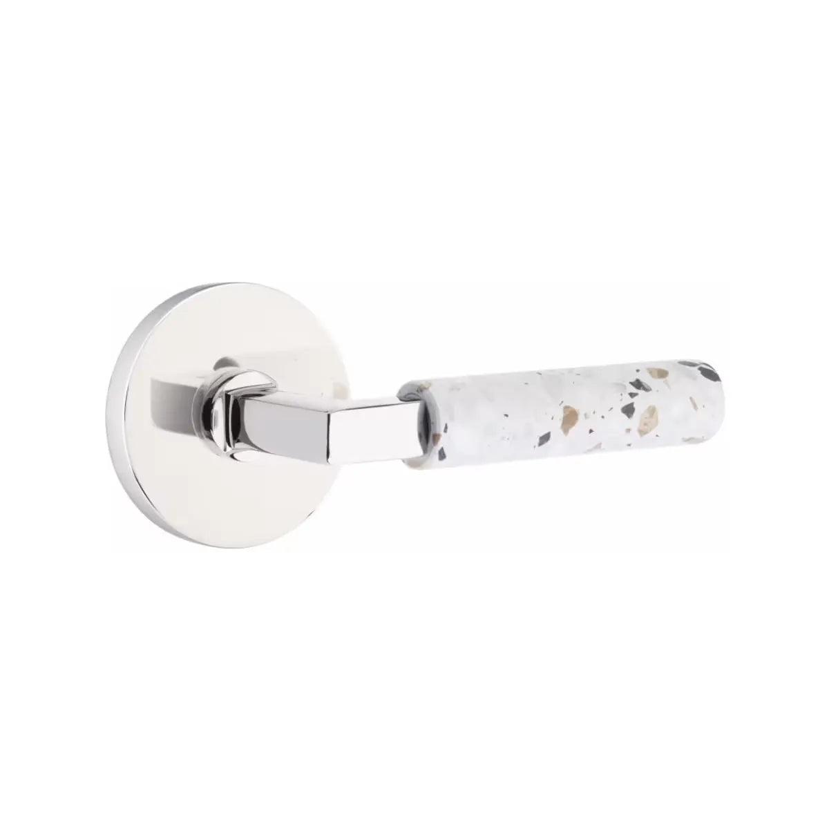 Emtek Select L-Square Terrazzo Lever with Disk Rosette Polished Chrome
