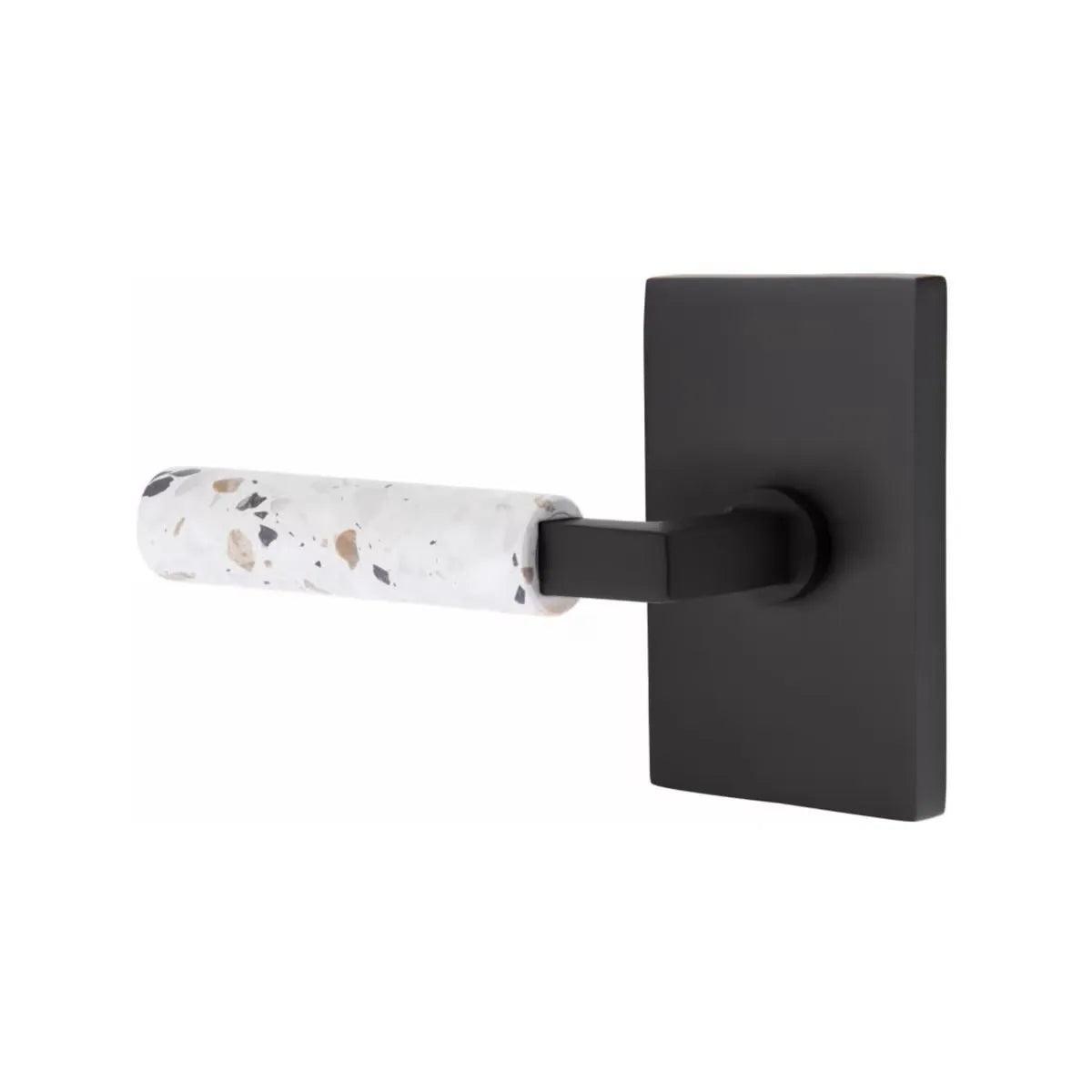 Emtek Select L-Square Terrazzo Lever with Modern Rectangular Rosette Flat Black