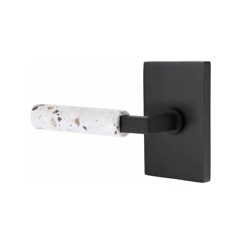 Emtek Select L-Square Terrazzo Lever with Modern Rectangular Rosette Flat Black