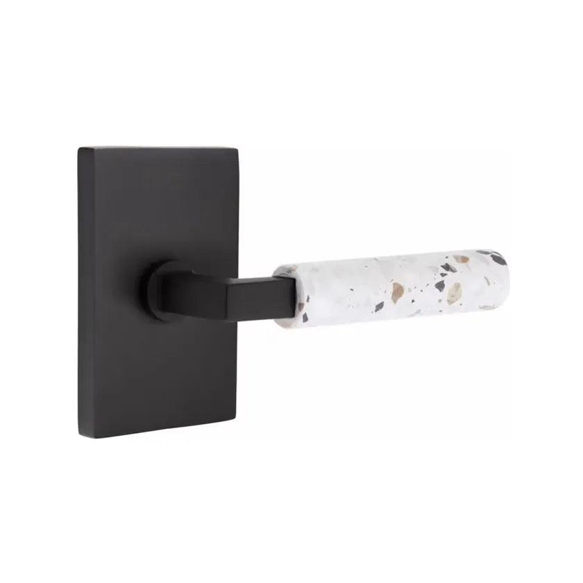 Emtek Select L-Square Terrazzo Lever with Modern Rectangular Rosette Flat Black