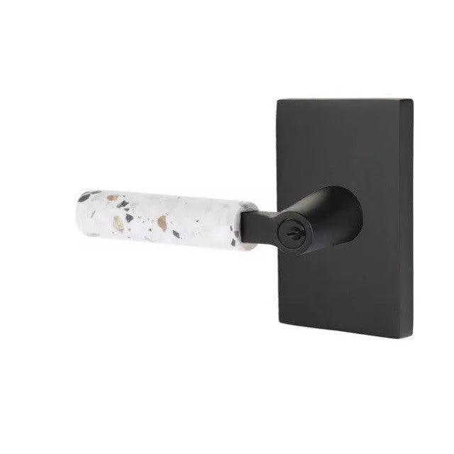 Emtek Select L-Square Terrazzo Lever with Modern Rectangular Rosette Flat Black