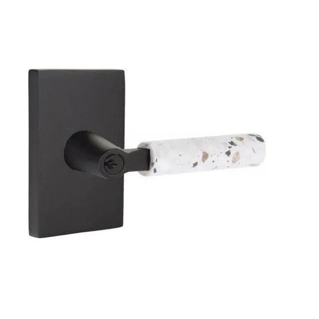 Emtek Select L-Square Terrazzo Lever with Modern Rectangular Rosette Flat Black