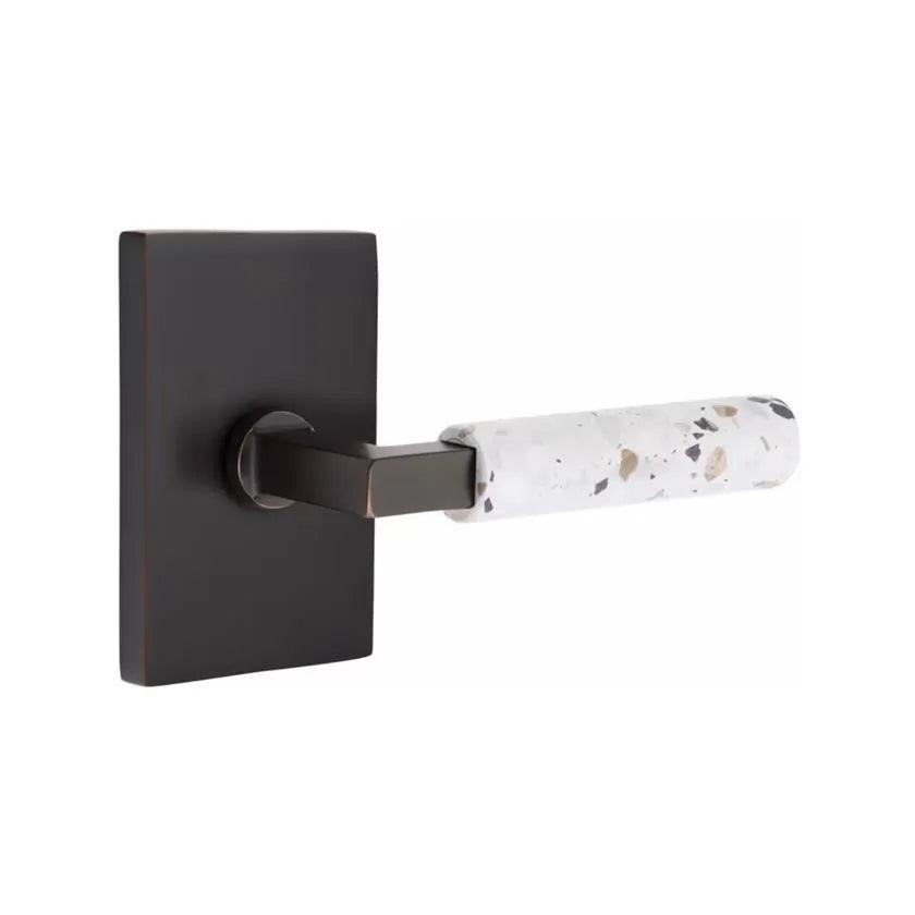 Emtek Select L-Square Terrazzo Lever with Modern Rectangular Rosette Oil Rubbed Bronze
