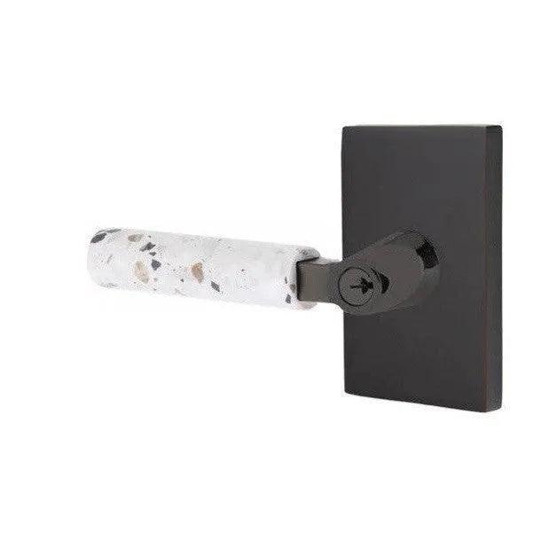 Emtek Select L-Square Terrazzo Lever with Modern Rectangular Rosette Oil Rubbed Bronze