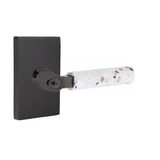 Emtek Select L-Square Terrazzo Lever with Modern Rectangular Rosette Oil Rubbed Bronze