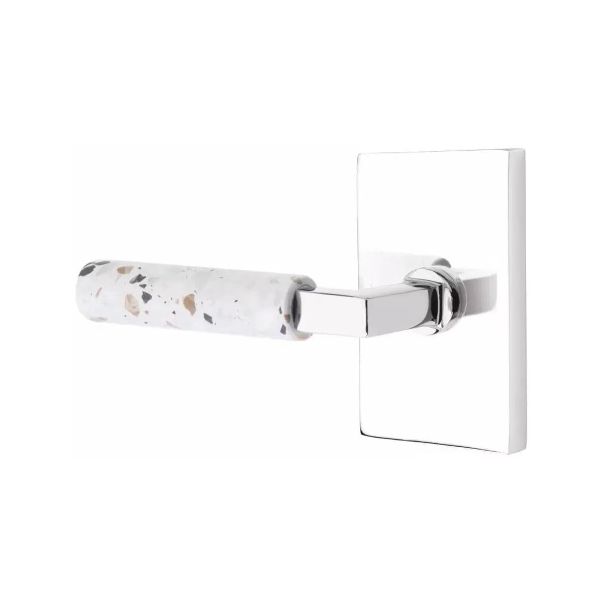 Emtek Select L-Square Terrazzo Lever with Modern Rectangular Rosette Polished Chrome