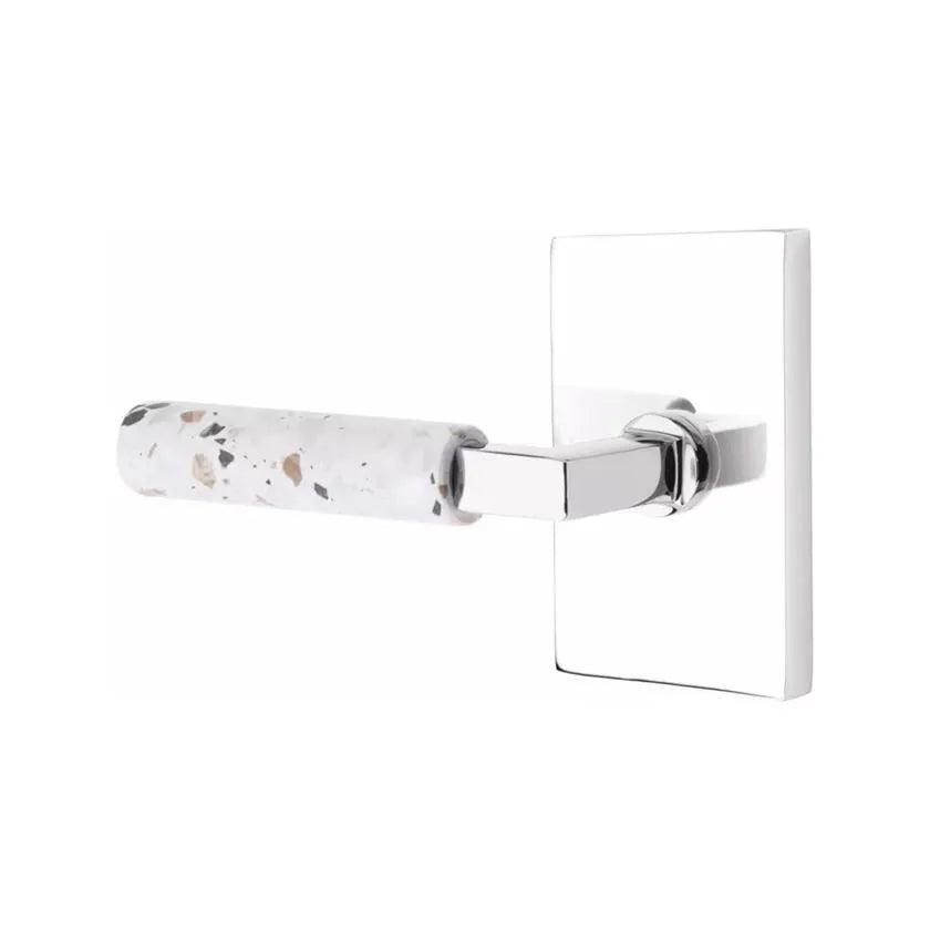 Emtek Select L-Square Terrazzo Lever with Modern Rectangular Rosette Polished Chrome
