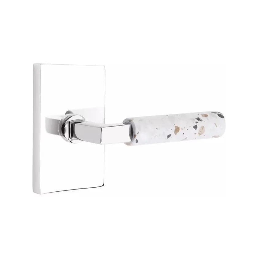 Emtek Select L-Square Terrazzo Lever with Modern Rectangular Rosette Polished Chrome
