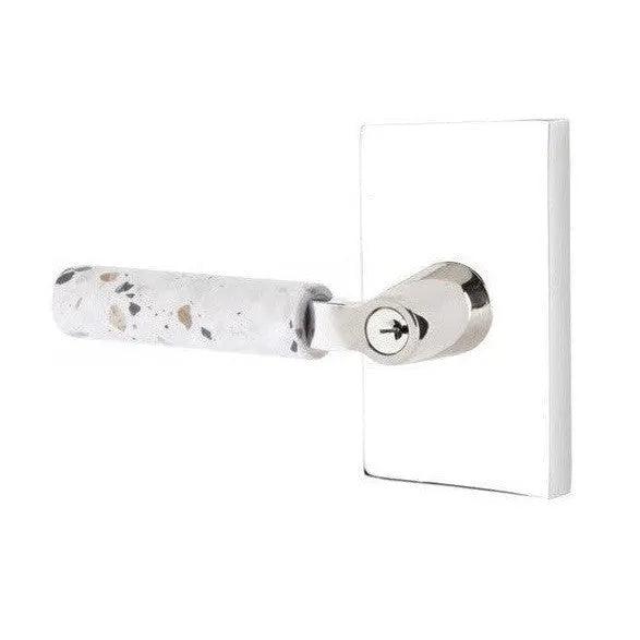 Emtek Select L-Square Terrazzo Lever with Modern Rectangular Rosette Polished Chrome