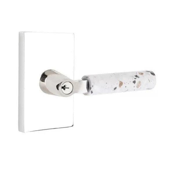 Emtek Select L-Square Terrazzo Lever with Modern Rectangular Rosette Polished Chrome