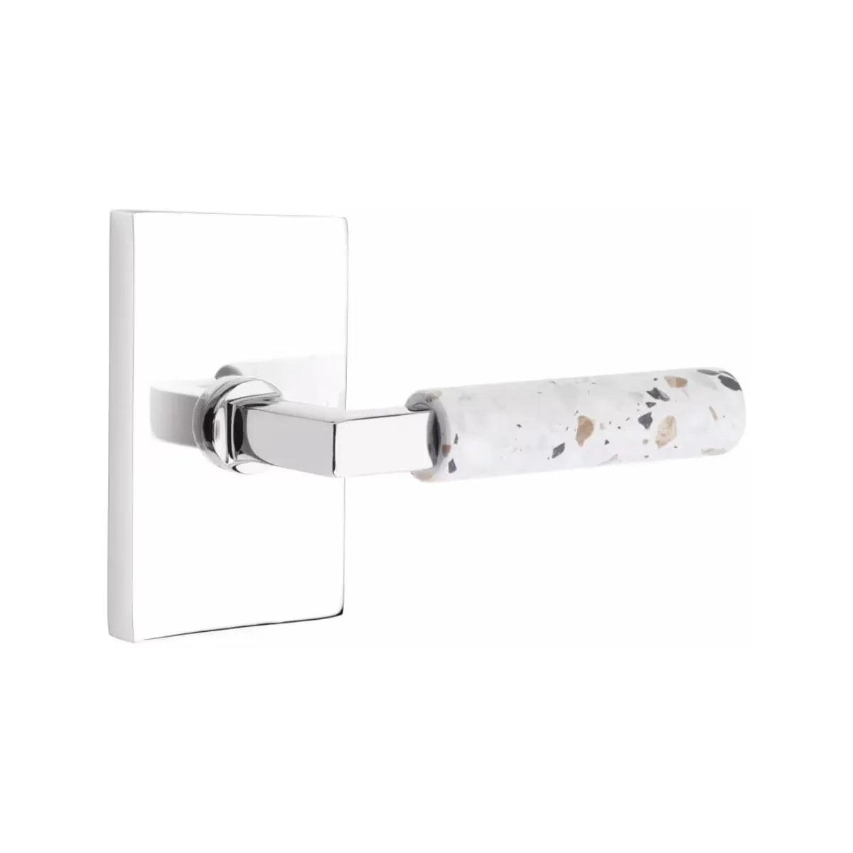 Emtek Select L-Square Terrazzo Lever with Modern Rectangular Rosette Polished Chrome