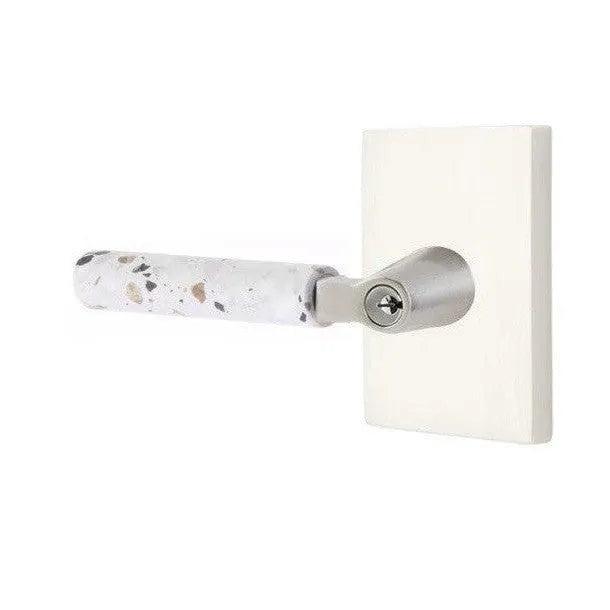 Emtek Select L-Square Terrazzo Lever with Modern Rectangular Rosette Satin Nickel