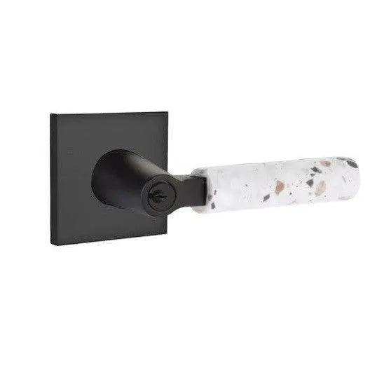 Emtek Select L-Square Terrazzo Lever with Square Rosette Flat Black