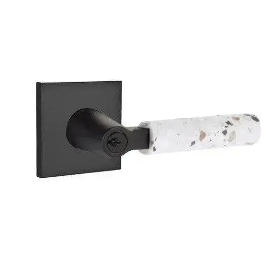 Emtek Select L-Square Terrazzo Lever with Square Rosette in Flat Black finish