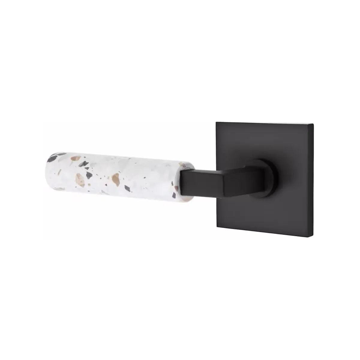 Emtek Select L-Square Terrazzo Lever with Square Rosette Flat Black