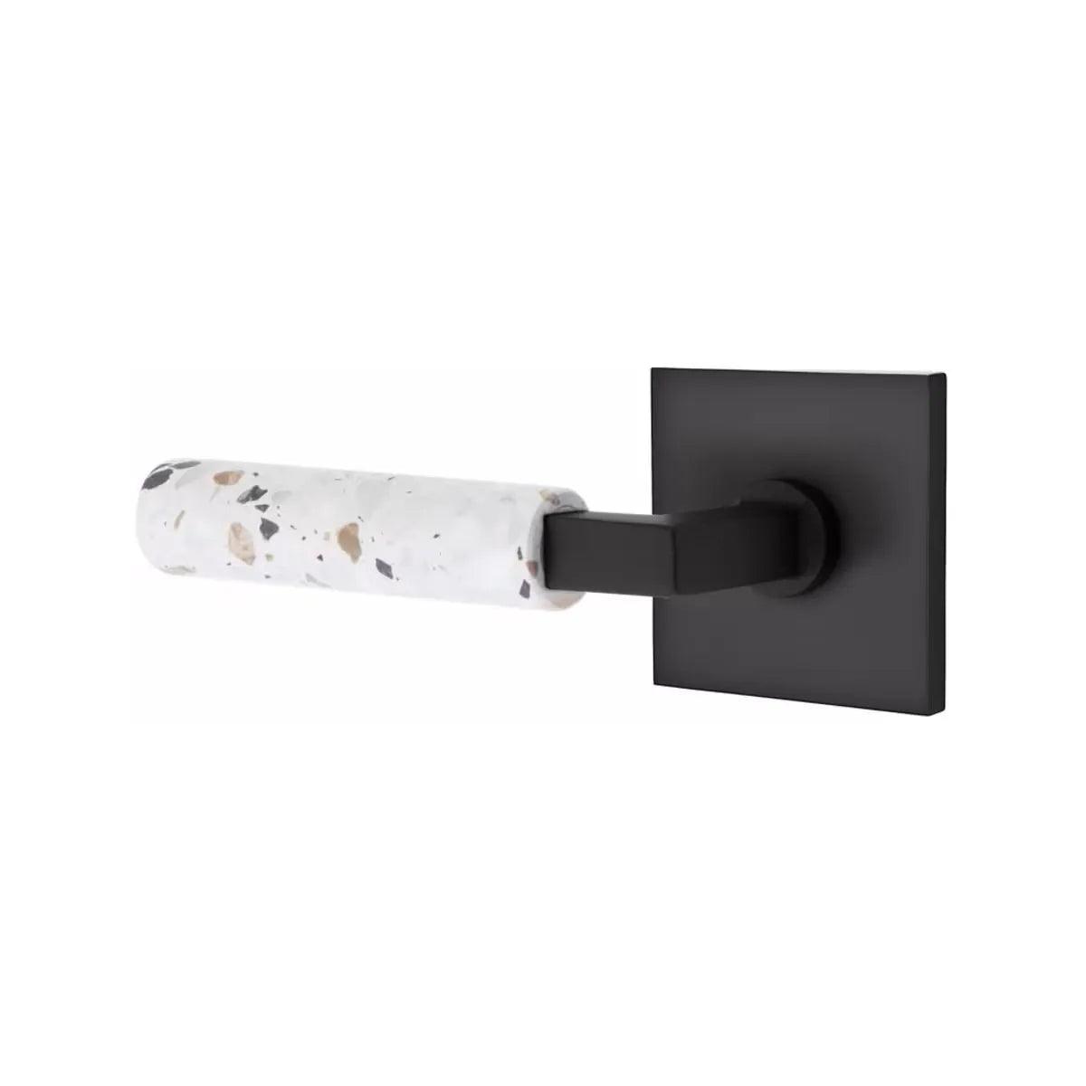 Emtek Select L-Square Terrazzo Lever with Square Rosette Flat Black