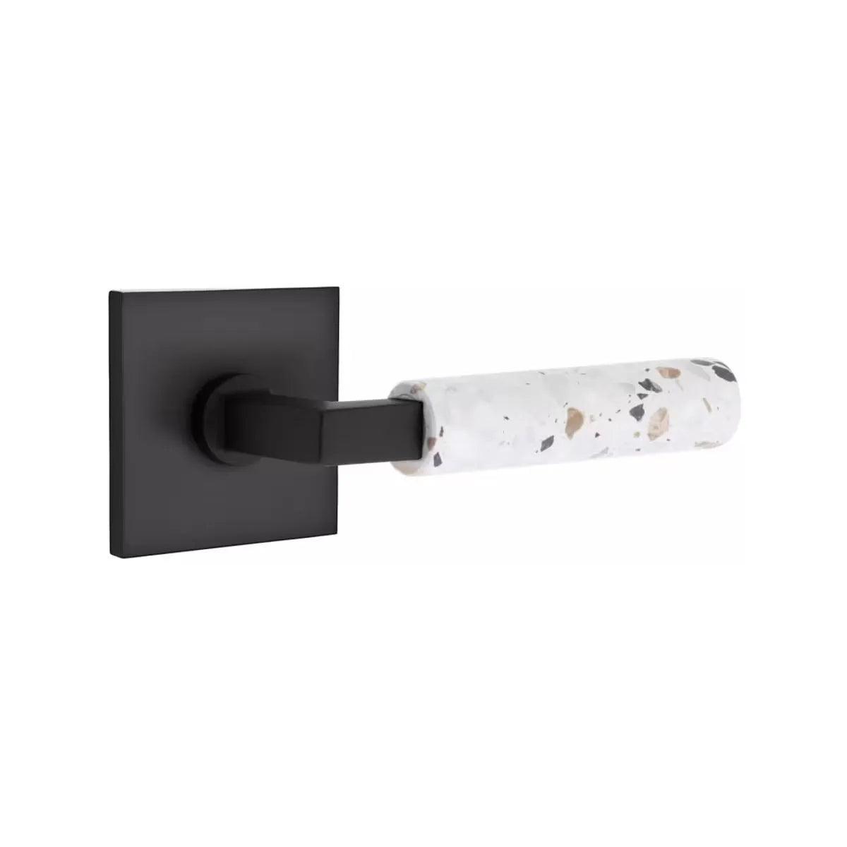 Emtek Select L-Square Terrazzo Lever with Square Rosette Flat Black