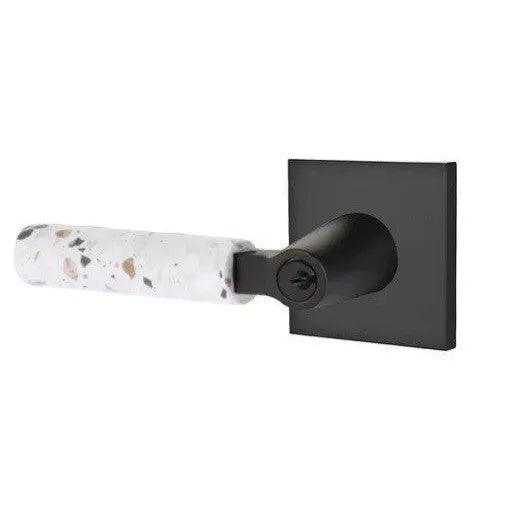 Emtek Select L-Square Terrazzo Lever with Square Rosette Flat Black