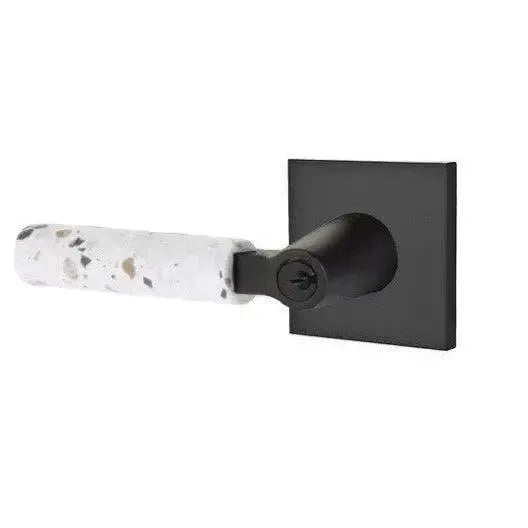 Emtek Select L-Square Terrazzo Lever with Square Rosette in Flat Black finish
