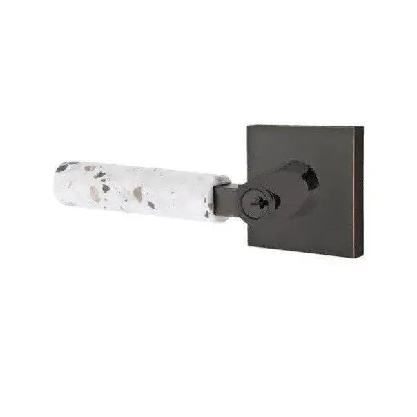 Emtek Select L-Square Terrazzo Lever with Square Rosette in Oil Rubbed Bronze finish