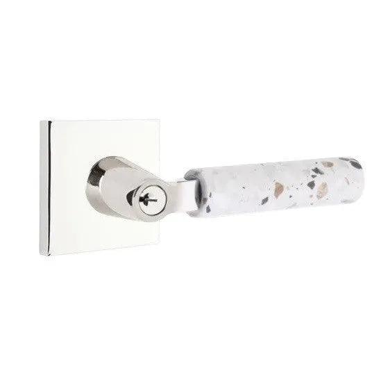Emtek Select L-Square Terrazzo Lever with Square Rosette Polished Chrome