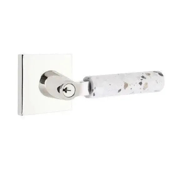 Emtek Select L-Square Terrazzo Lever with Square Rosette in Polished Chrome finish