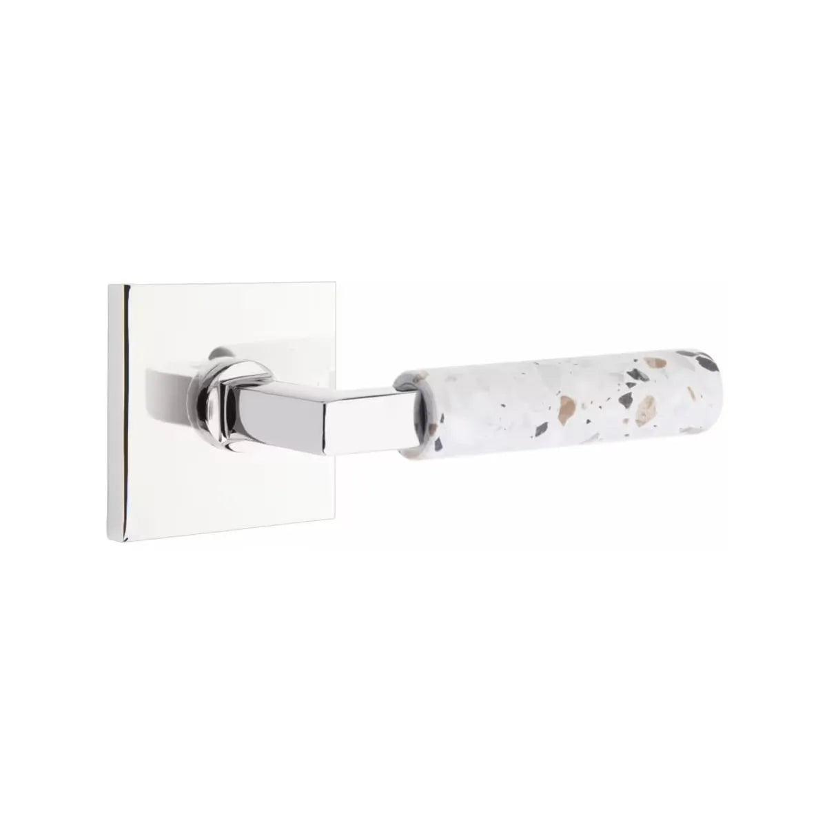 Emtek Select L-Square Terrazzo Lever with Square Rosette Polished Chrome