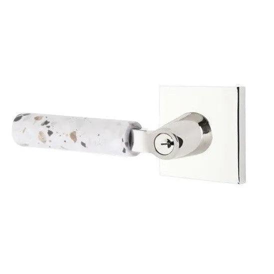 Emtek Select L-Square Terrazzo Lever with Square Rosette Polished Chrome