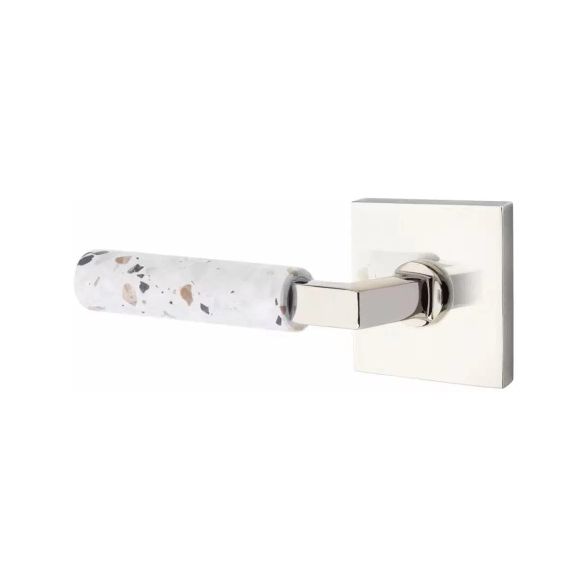 Emtek Select L-Square Terrazzo Lever with Square Rosette Polished Nickel