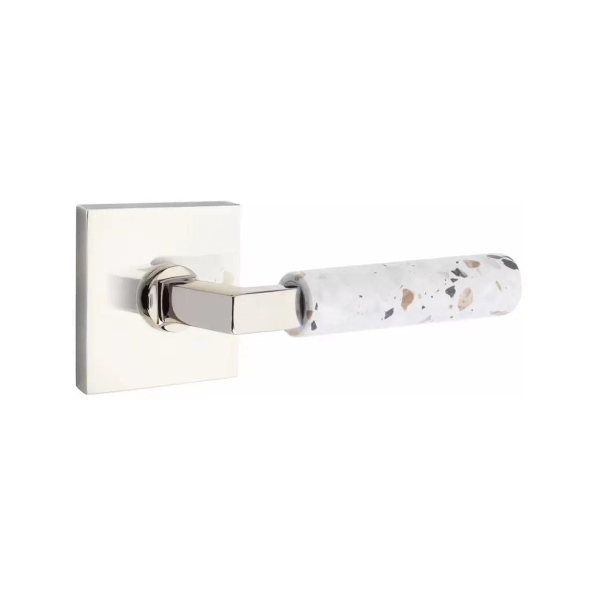 Emtek Select L-Square Terrazzo Lever with Square Rosette Polished Nickel