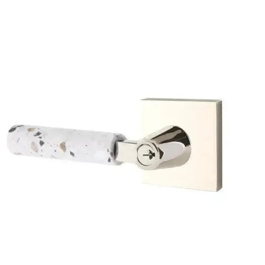 Emtek Select L-Square Terrazzo Lever with Square Rosette in Polished Nickel finish