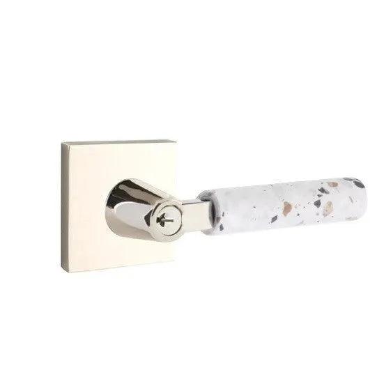 Emtek Select L-Square Terrazzo Lever with Square Rosette Polished Nickel