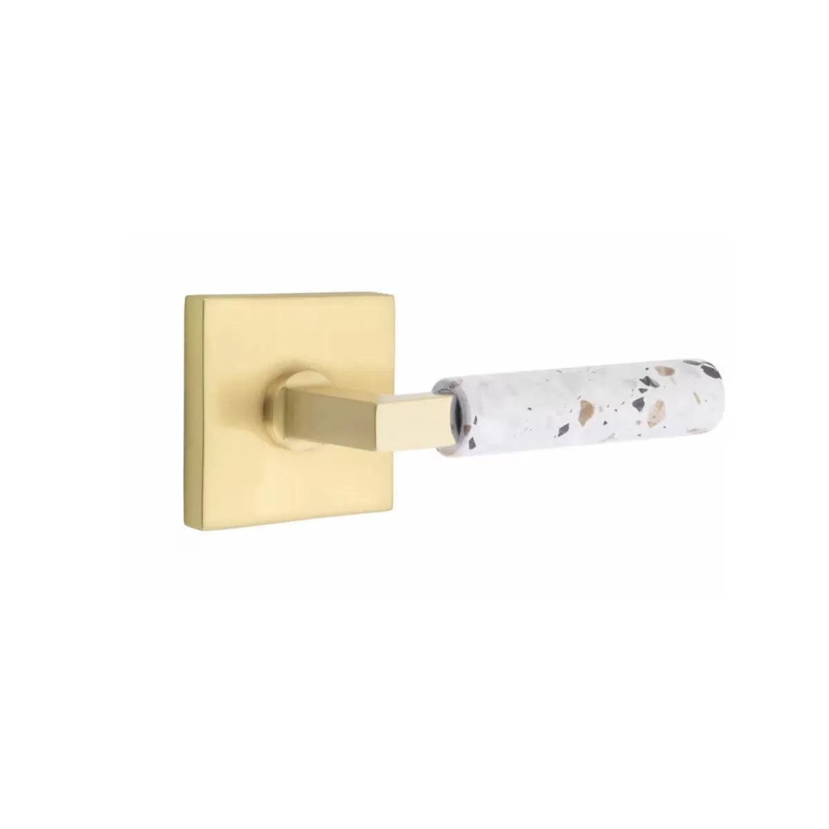 Emtek Select L-Square Terrazzo Lever with Square Rosette Satin Brass