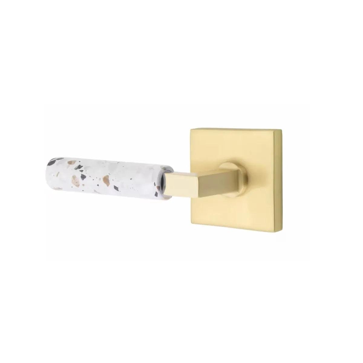 Emtek Select L-Square Terrazzo Lever with Square Rosette Satin Brass