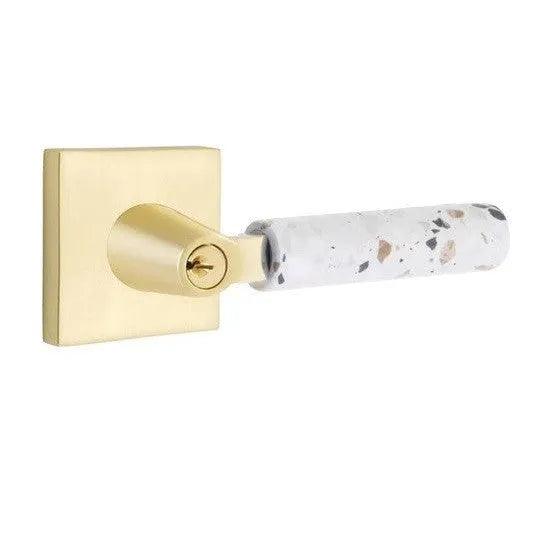 Emtek Select L-Square Terrazzo Lever with Square Rosette Satin Brass