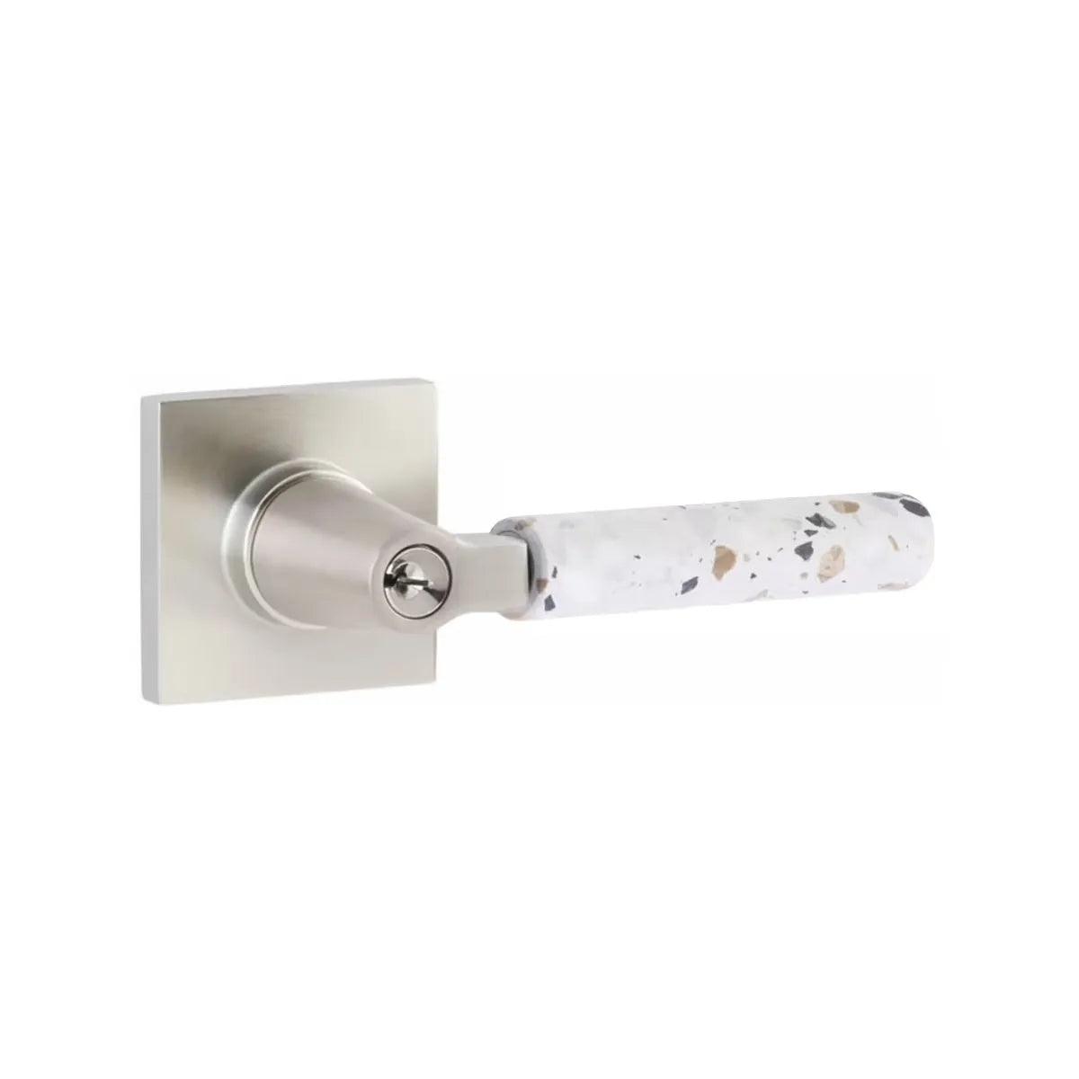 Emtek Select L-Square Terrazzo Lever with Square Rosette Satin Nickel