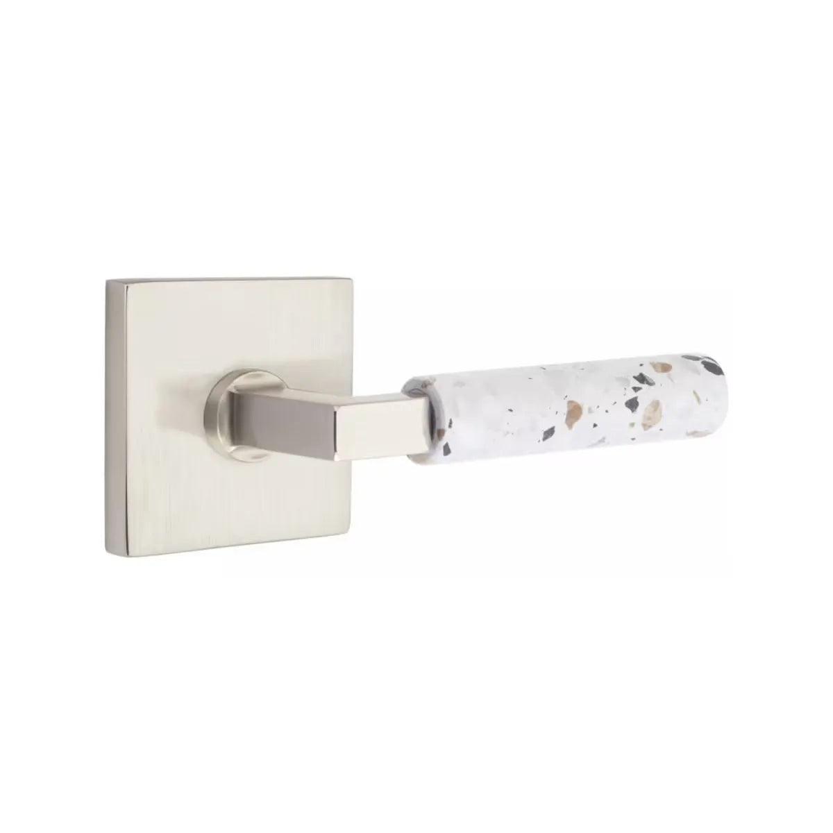 Emtek Select L-Square Terrazzo Lever with Square Rosette Satin Nickel