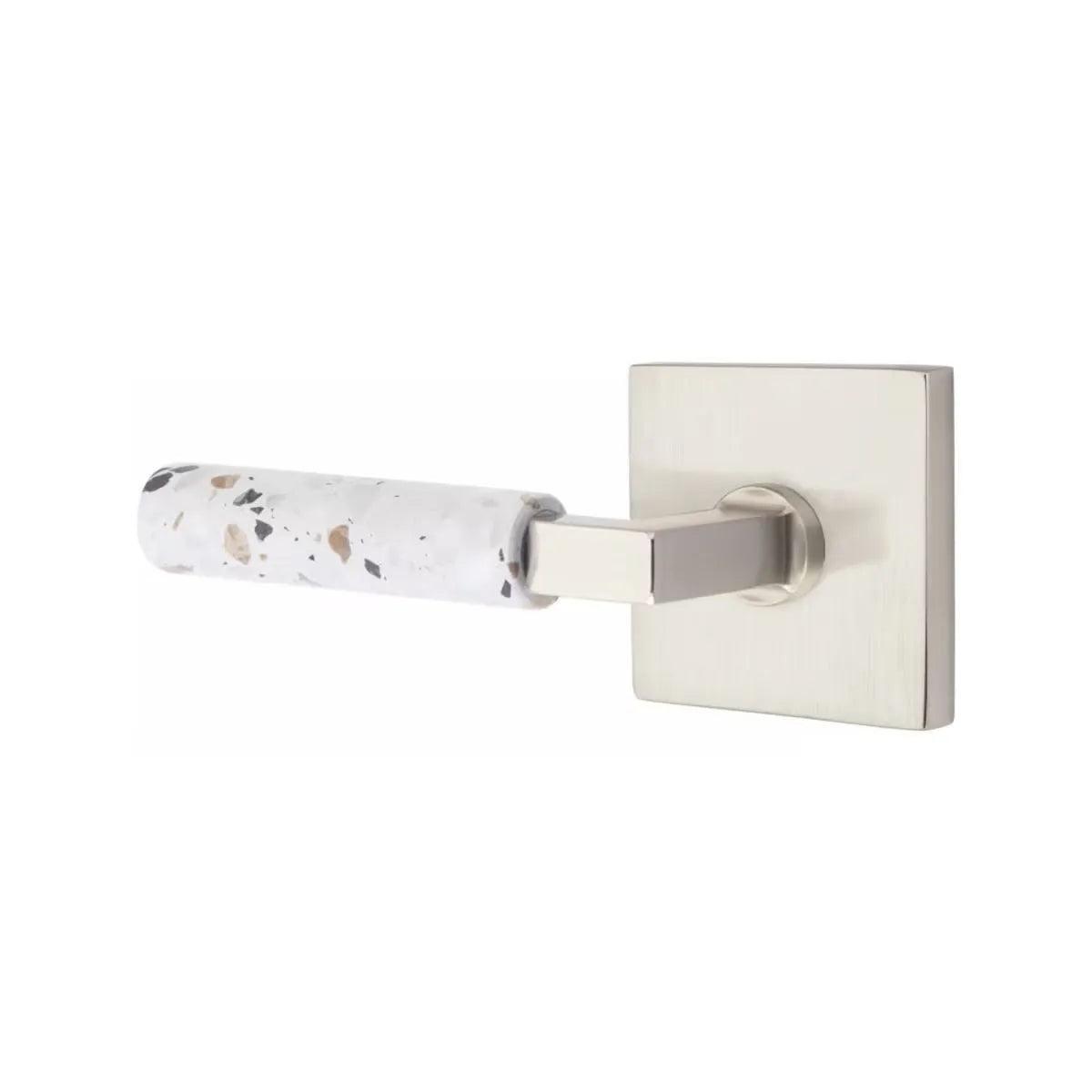 Emtek Select L-Square Terrazzo Lever with Square Rosette Satin Nickel