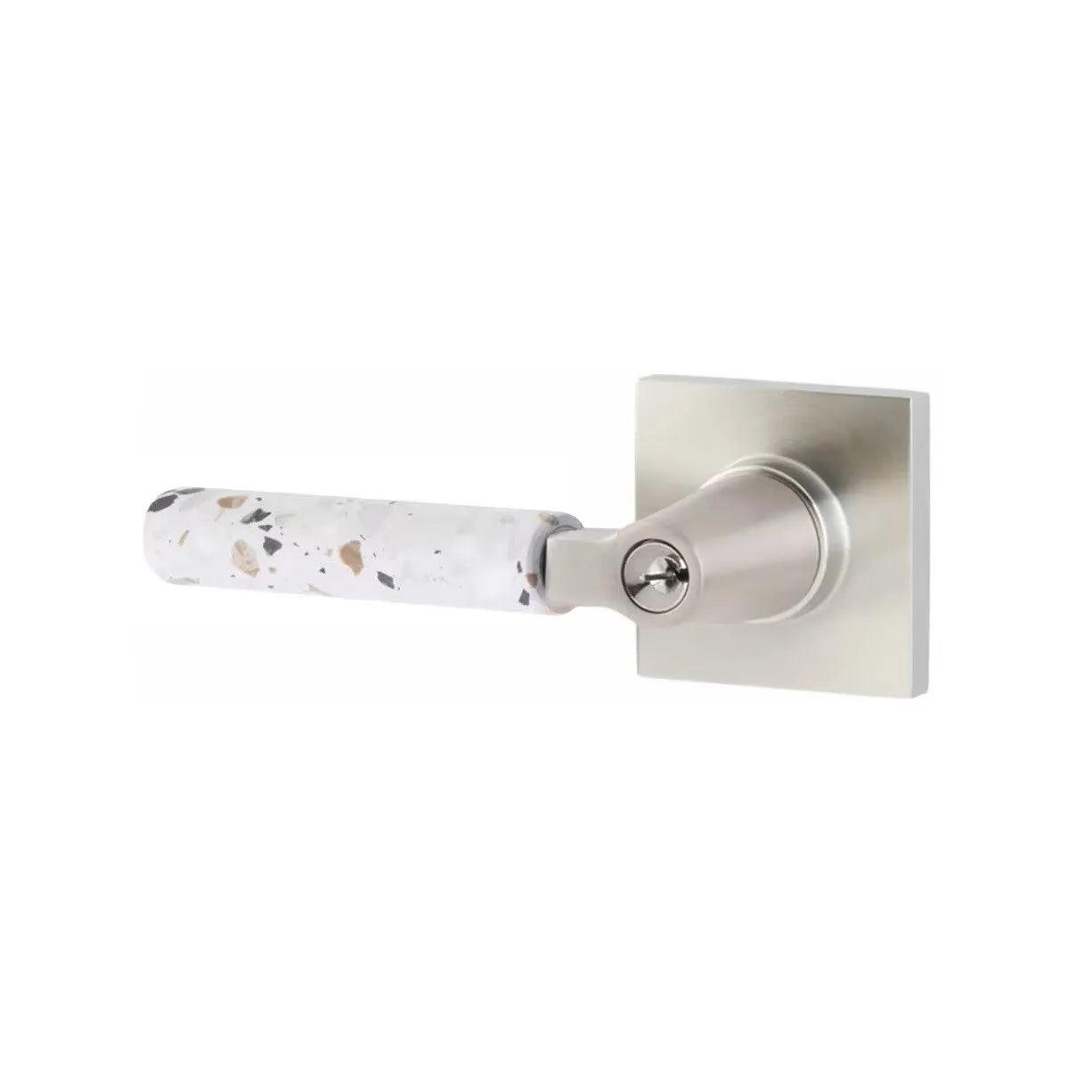 Emtek Select L-Square Terrazzo Lever with Square Rosette Satin Nickel