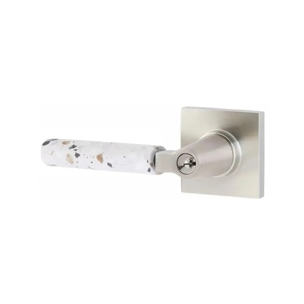 Emtek Select L-Square Terrazzo Lever with Square Rosette in Satin Nickel finish